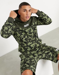 Худи с камуфляжным принтом и маленьким логотипом на груди PUMA-Зеленый цвет