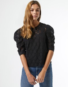 Черная кружевная объемная блузка Miss Selfridge-Черный цвет