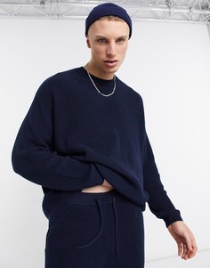 Темно-синий хлопковый джемпер в рубчик (от комплекта) ASOS DESIGN-Бежевый