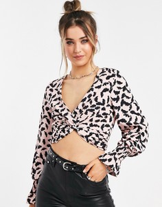 Розовая блузка с принтом ресниц и перекручиванием спереди Topshop-Розовый цвет