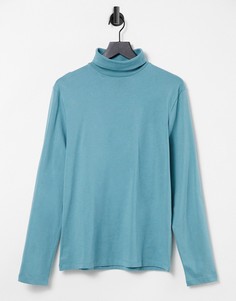 Синий лонгслив с отворачивающимся воротом ASOS DESIGN-Голубой