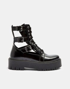 Черные ботинки с вырезами и пряжками Topshop-Черный цвет