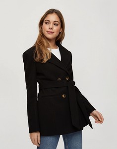 Черное пальто-блейзер с поясом и пуговицами Miss Selfridge-Черный цвет