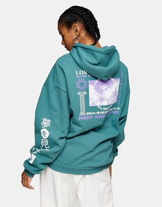 Бирюзовый худи с надписью "Keep Dreaming" Topshop-Зеленый цвет