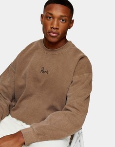 Коричневый свитшот с принтом "Paris" Topman-Бежевый
