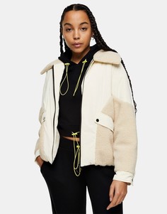 Кремовый бомбер с отделкой из искусственной овчины Topshop-Белый