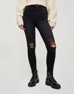Черные облегающие джинсы с высокой талией и рваной отделкой Miss Selfridge Lizzie-Черный цвет