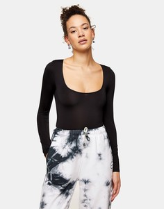 Черное облегающее боди с длинными рукавами Topshop-Черный
