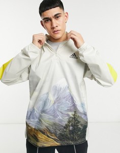 Светло-бежевый флисовый свитшот с принтом и короткой молнией длиной 1/4 adidas Originals-Нейтральный