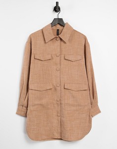 Светло-коричневая удлиненная рубашка с карманами Y.A.S-Светло-коричневый