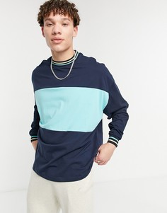 Темно-синий oversized-лонгслив в стиле колор блок с окантовкой ASOS DESIGN