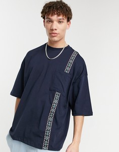 Темно-синяя oversized-футболка с карманом и отделкой лентой ASOS DESIGN-Темно-синий