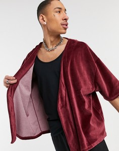 Бордовая бейсбольная oversized-футболка из велюра на пуговицах ASOS DESIGN-Фиолетовый цвет