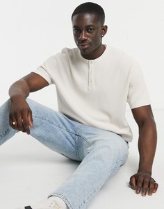 Плотная свободная футболка бежевого цвета с рукавами до локтя ASOS DESIGN-Бежевый