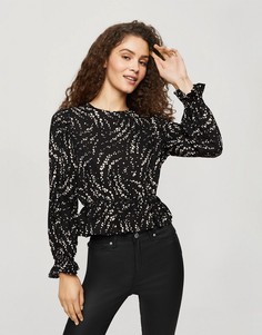 Черная блузка с баской и принтом Miss Selfridge-Черный цвет