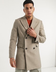 Бежевое двубортное пальто Moss London-Нейтральный