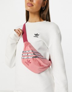 Розовая сумка-кошелек на пояс из ткани под атлас с логотипом и тремя полосками с отделкой из пайеток adidas Originals-Розовый цвет
