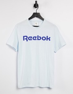 Голубая футболка Reebok GS Linear Read-Белый
