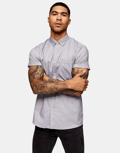 Голубая оксфордская рубашка облегающего кроя из эластичной ткани Topman-Серый