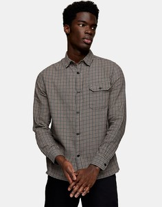 Коричневая узкая рубашка в клетку Topman-Голубой