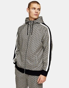 Худи коричневого цвета на молнии с монограммой Topman-Коричневый цвет