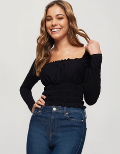 Черная блузка с присборенным квадратным вырезом Miss Selfridge-Черный