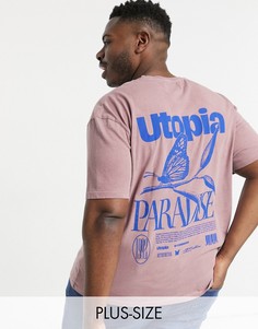 Розовая oversized-футболка с надписью "Utopia" и принтом бабочки Topman Big & Tall-Розовый цвет