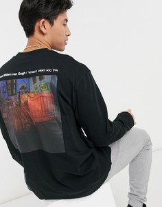Черный oversized-лонгслив с репродукцией Ван Гога и текстовым принтом ASOS DESIGN-Черный цвет Topman