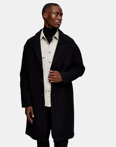 Черное пальто с заниженной линией плеч из материала с добавлением шерсти Topman-Черный цвет