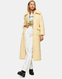 Бежевое пальто из искусственного меха с поясом Topshop-Нейтральный