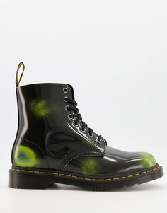 Черно-зеленые кожаные ботинки с 8 парами люверсов Dr Martens 1460-Зеленый цвет