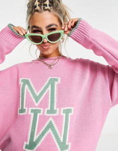 Розовый oversized-джемпер с монограммой ASOS DESIGN-Розовый цвет