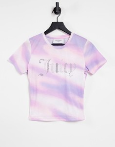 Укороченная футболка с блестящим логотипом и принтом тай дай Juicy Couture-Фиолетовый цвет
