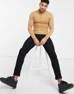 Светло-бежевый обтягивающий лонгслив-поло из органического хлопка ASOS DESIGN-Коричневый цвет