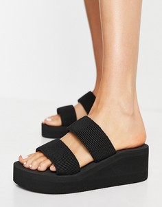 Черные сандалии на плоской платформе с двойными ремешками Schuh Venus-Черный цвет
