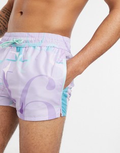 Сиреневые укороченные шорты для плавания с текстовым принтом ASOS DESIGN-Фиолетовый