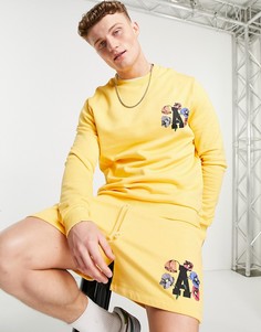 Желтый свитшот в стиле oversized с цветочным принтом и логотипом (от комплекта) ASOS Actual