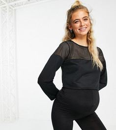 Черный укороченный джемпер со вставкой в сеточку Flounce London Sports Maternity-Черный цвет