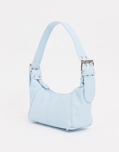Пастельно-голубая сумка на плечо с зернистой фактурой и пряжками на ремешке ASOS DESIGN-Голубой