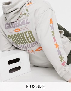 Худи с принтом "Global" на спине Crooked Tongues Plus-Серый