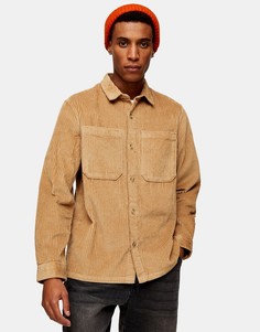 Светло-коричневая вельветовая рубашка навыпуск Topman-Neutral