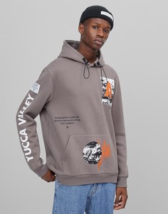 Серый худи с принтом на спине "Yucca valley" Bershka