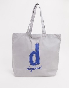 Большая серая сумка-шоппер с принтом ASOS Daysocial-Серый