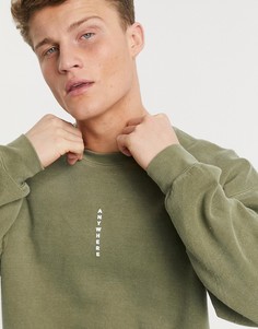 Свитшот цвета хаки с принтом "Anywhere" Topman-Зеленый цвет
