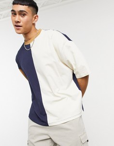 Темно-синяя oversized-футболка из органического хлопка в стиле колор-блок ASOS DESIGN-Темно-синий