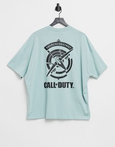 Голубая oversized-футболка с принтом "Call of Duty" на спине ASOS DESIGN-Серый