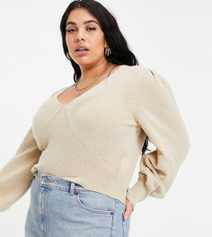 Бежевый джемпер из переработанных материалов с пышными рукавами Missguided Plus-Черный цвет