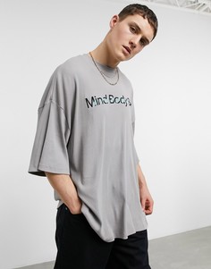 Серая выбеленная оversized-футболка в рубчик с вышитой надписью ASOS DESIGN-Серый