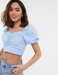 Голубая блузка из поплина с объемными рукавами Miss Selfridge-Голубой