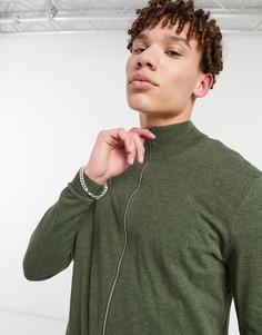 Трикотажная спортивная куртка из хлопка цвета хаки ASOS DESIGN-Зеленый цвет